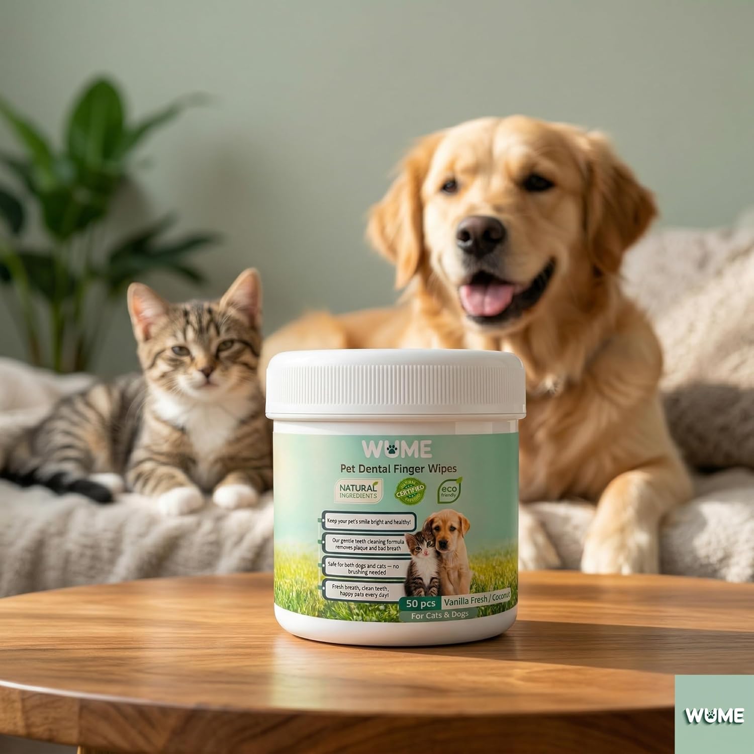 WUME Pet Dental Finger Wipes for Dogs & Cats Vet-Inspired Teeth Cleaning Wipes