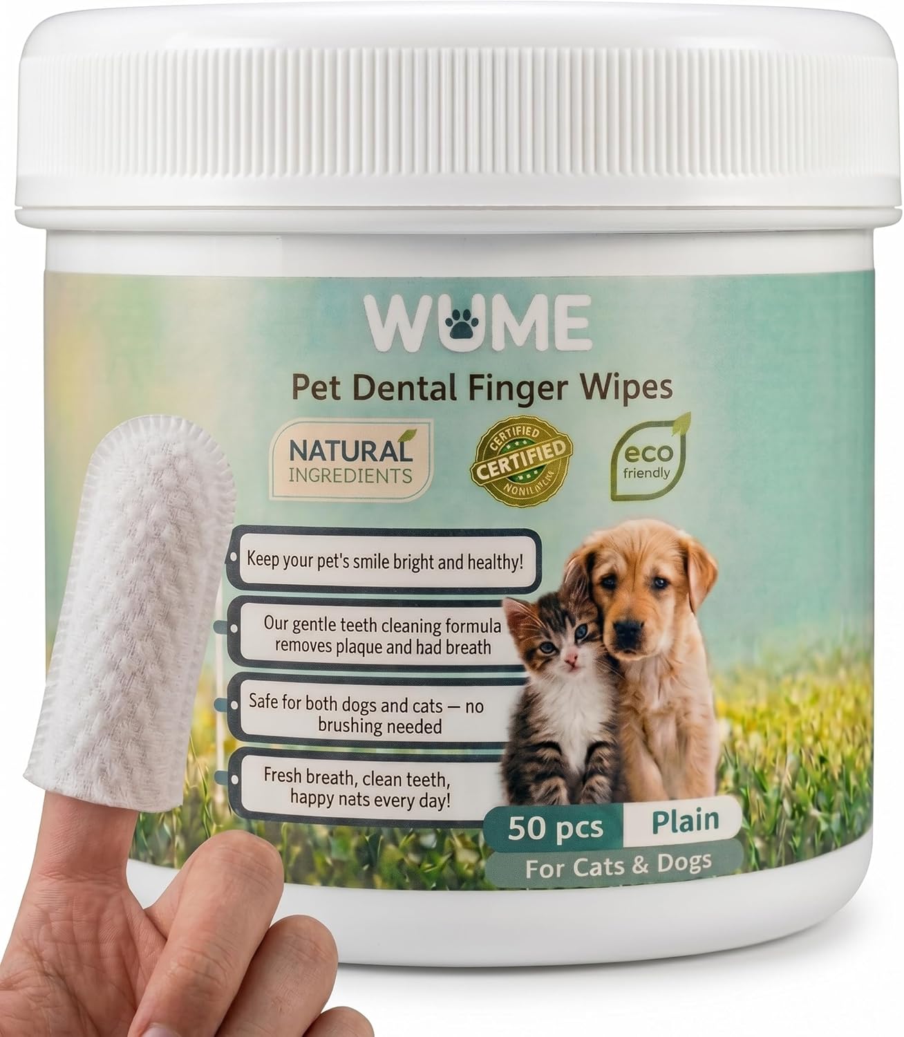 WUME Pet Dental Finger Wipes for Dogs & Cats Vet-Inspired Teeth Cleaning Wipes