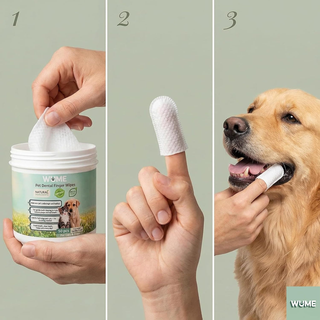WUME Coconut Vanilla Fresh Pet Dental Finger Wipes for Dogs & Cats