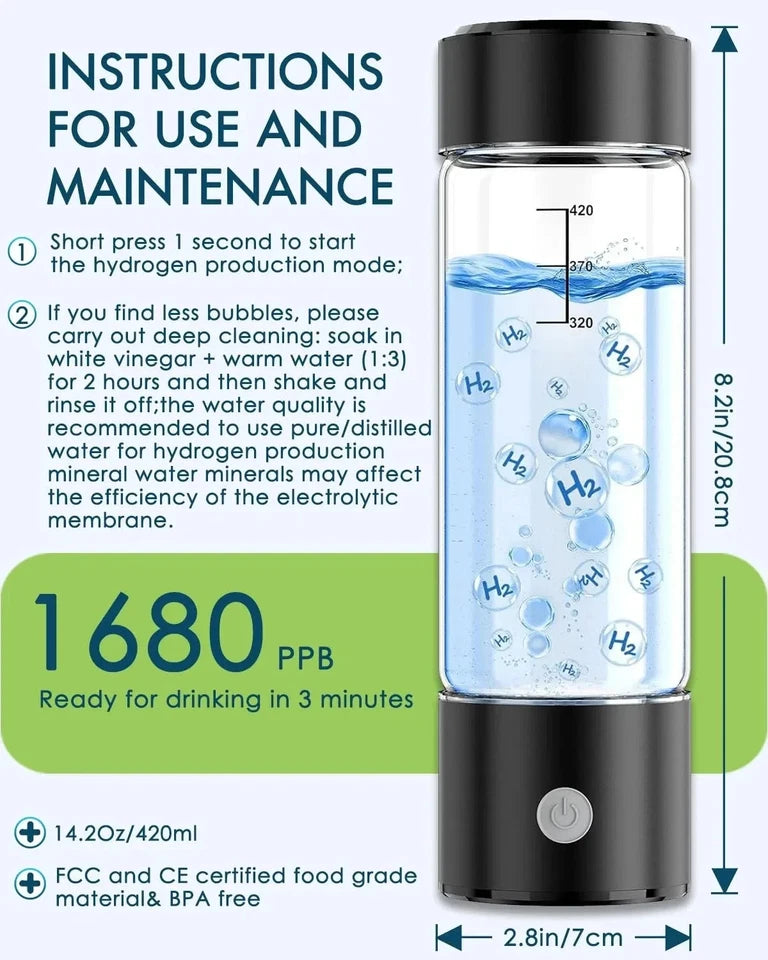 Hydrogen Water Bottle SPE Technology Electrolysis Hydrogen Generator Portable Health Cup Hydrogen-rich Wellness
